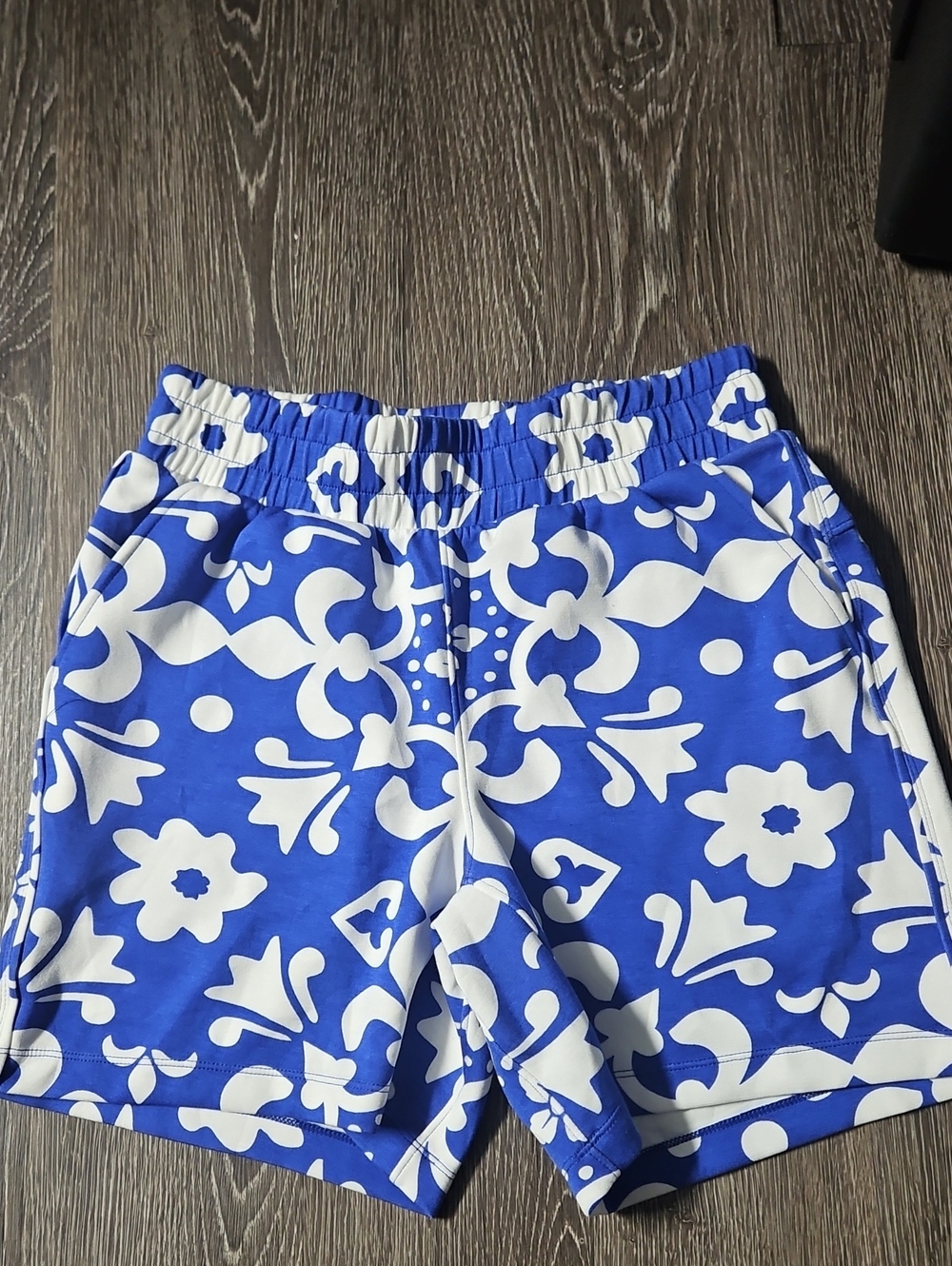 LuLaRoe Blue and White Floral-Print Kids Shorts